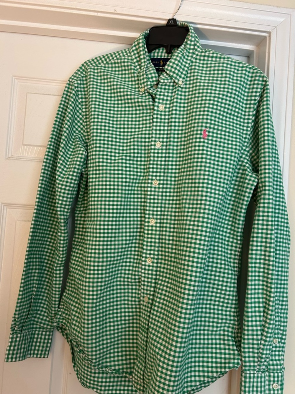 Ralph Lauren Green and White Gingham Button-Down Shirt